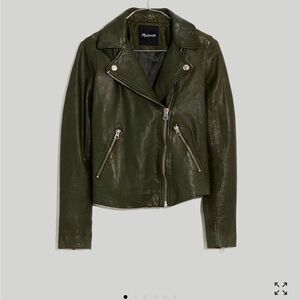 Madewell Women's Green Leather jacket “The Washed Leather Motorcycle Jacket”